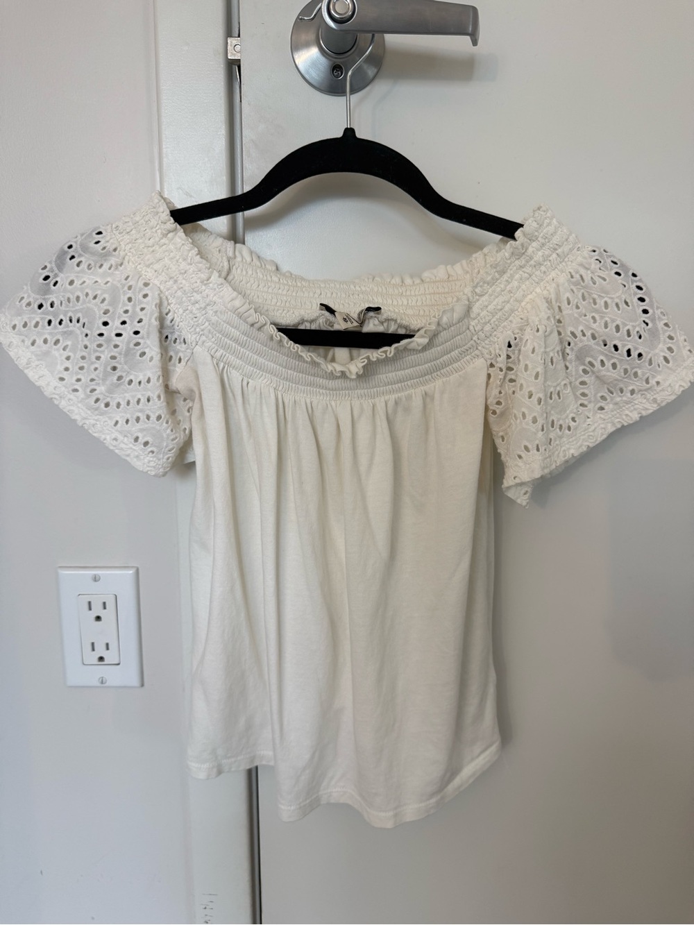 Express White Off-the-Shoulder Eyelet Sleeve Blouse